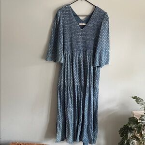Christy Dawn Blue Patterned Maxi Dress with Smocked Bodice